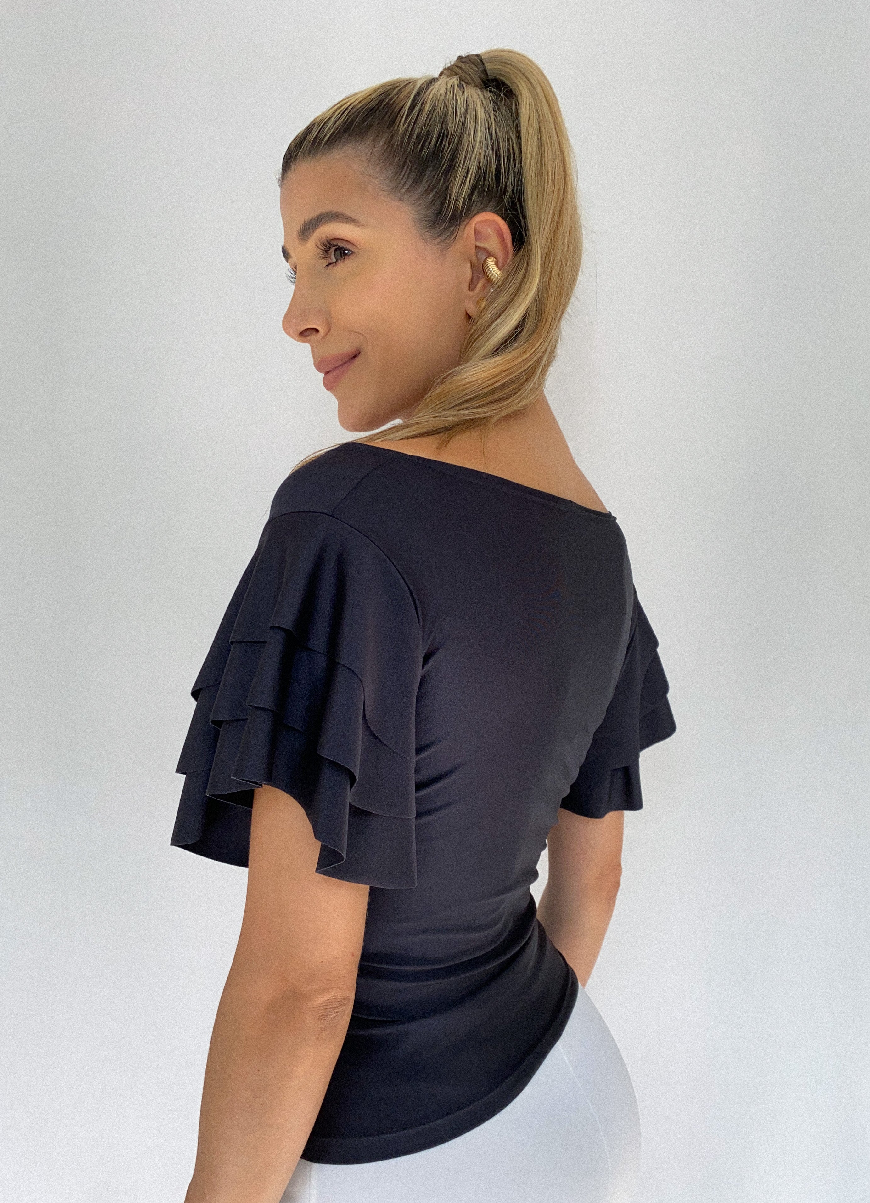 Blusa Manga Corta Boleros Nudo Centro