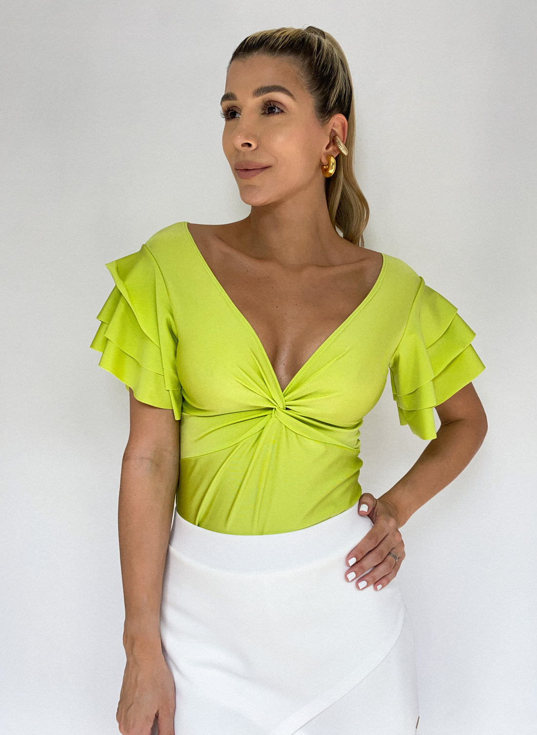 Blusa Manga Corta Boleros Nudo Centro