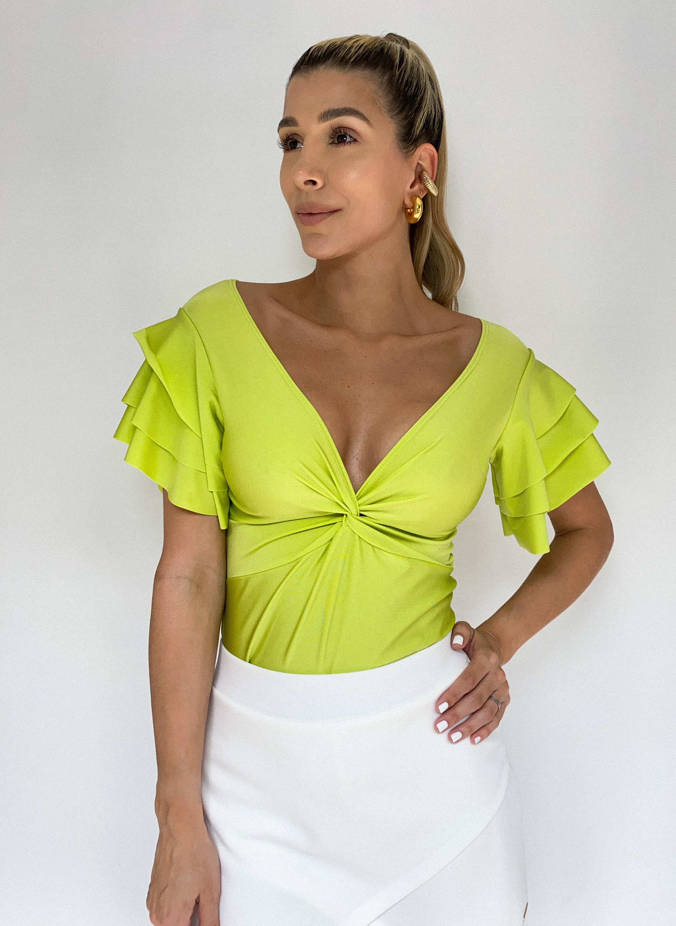 Blusa Manga Corta Boleros Nudo Centro