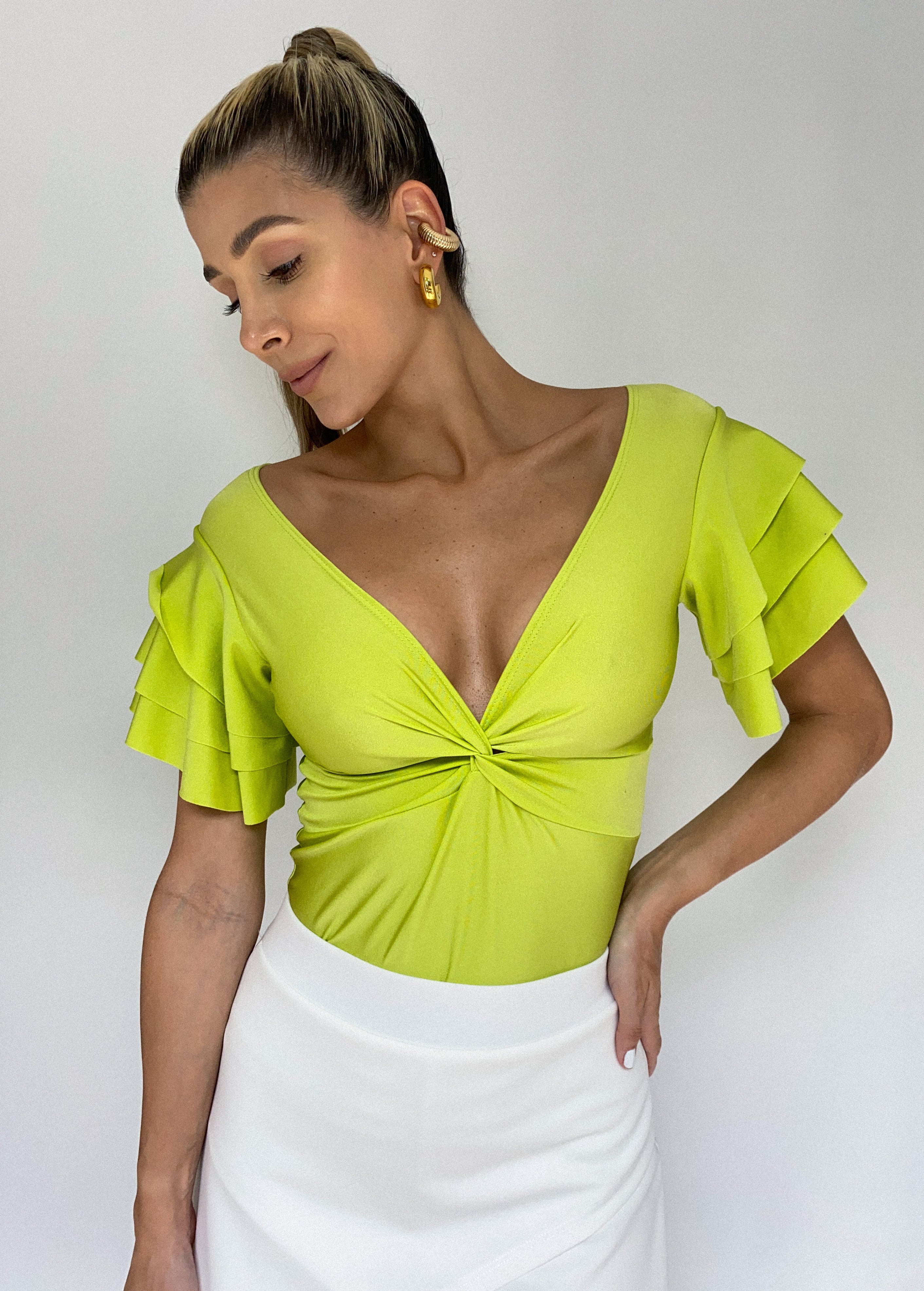 Blusa Manga Corta Boleros Nudo Centro