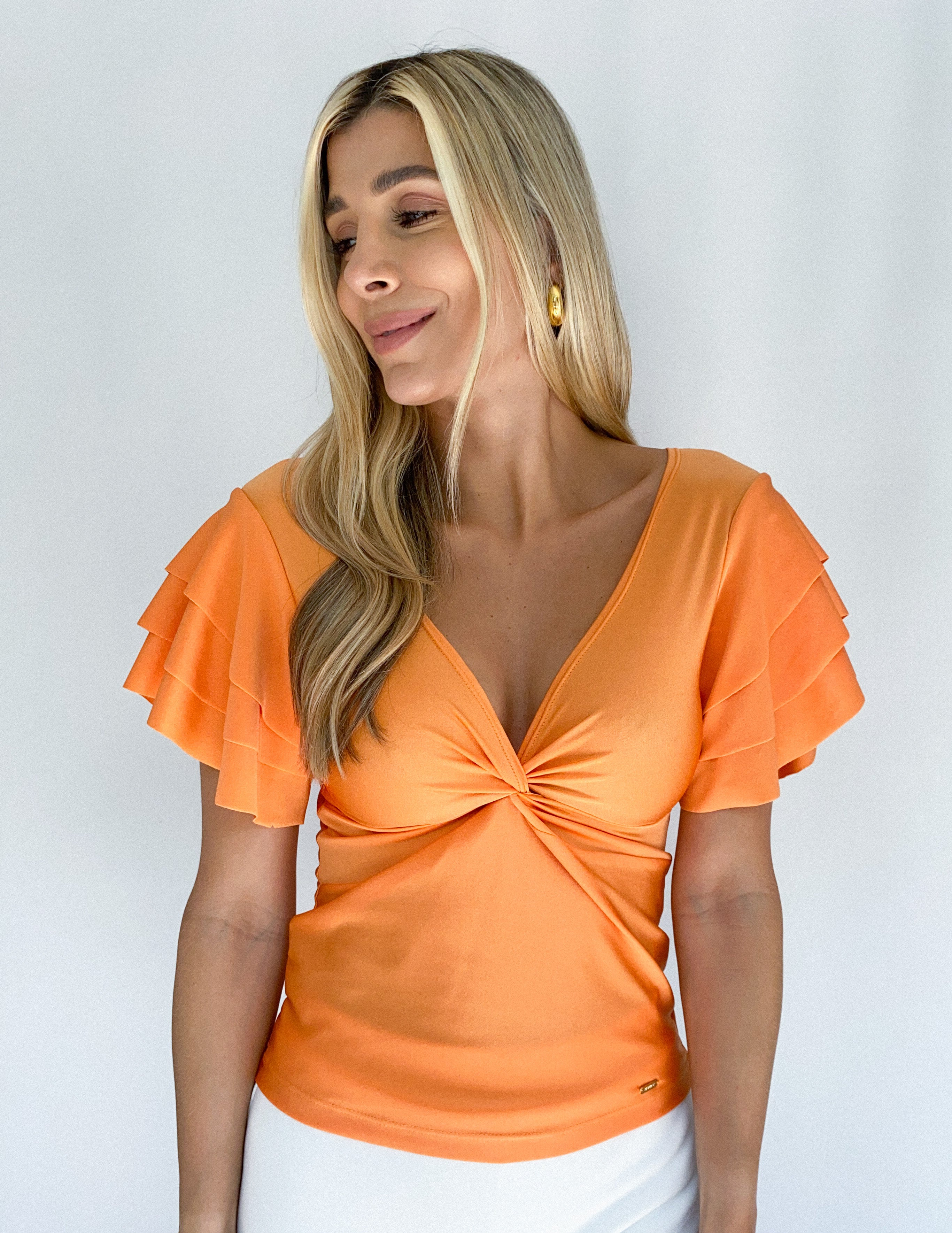 Blusa Manga Corta Boleros Nudo Centro