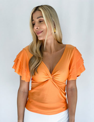 Blusa Manga Corta Boleros Nudo Centro