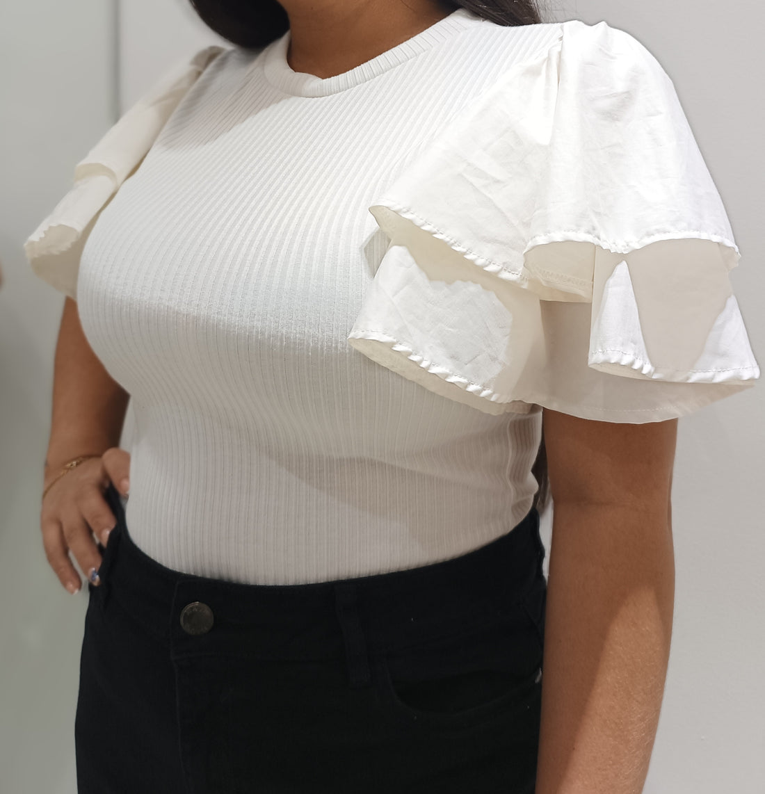 Blusa Rib Manga 2 Boleros Popelina