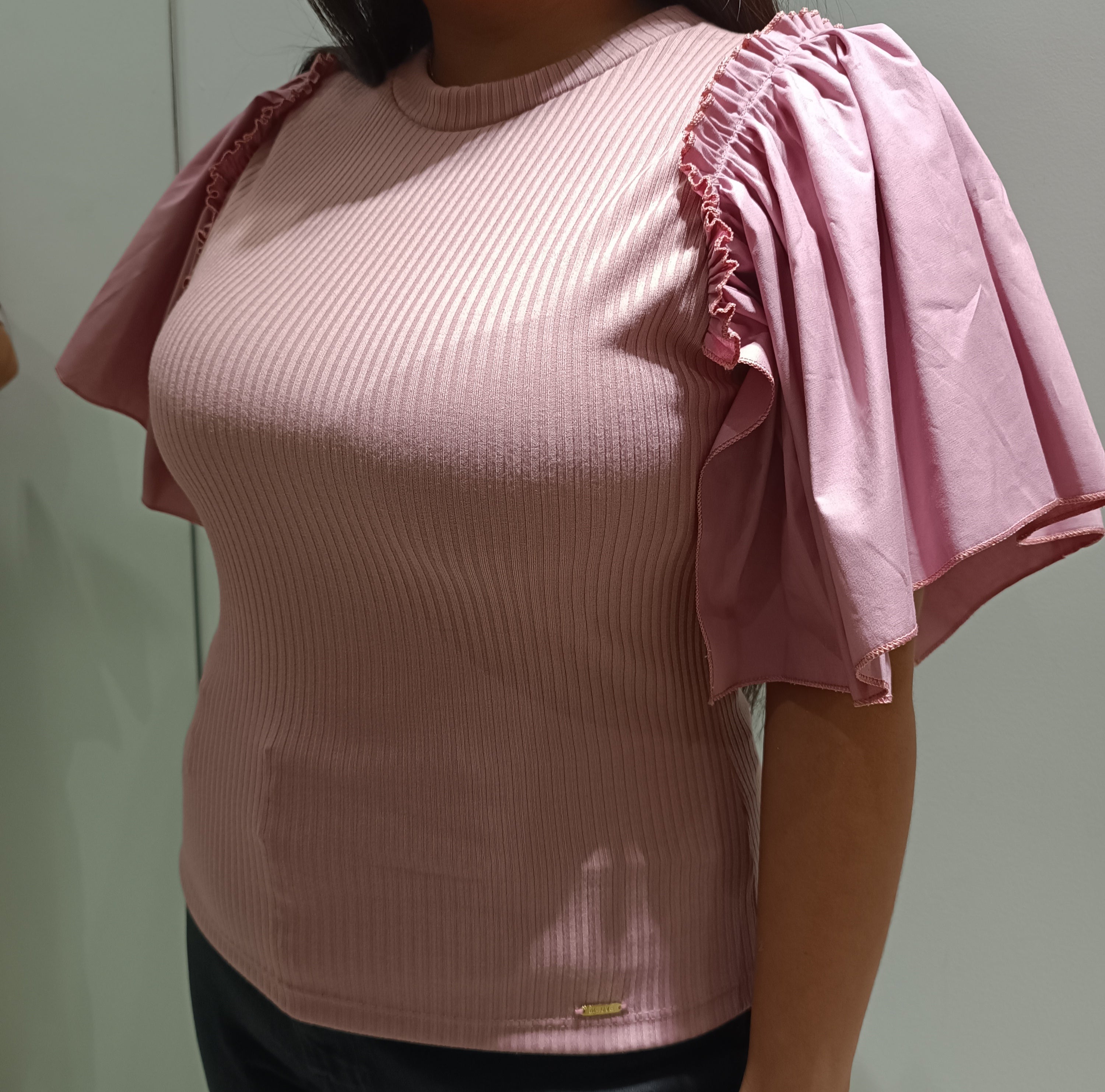 Blusa Rib Manga Bolero Popelina Plus