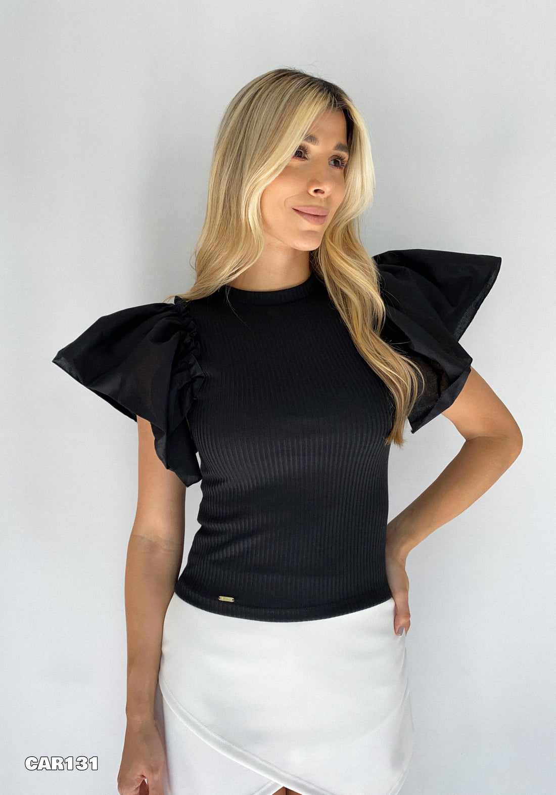 Blusa Rib Manga Bolero Popelina