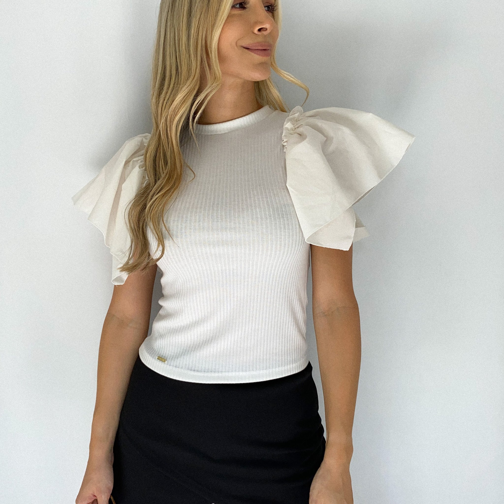 Blusa Rib Manga Bolero Popelina