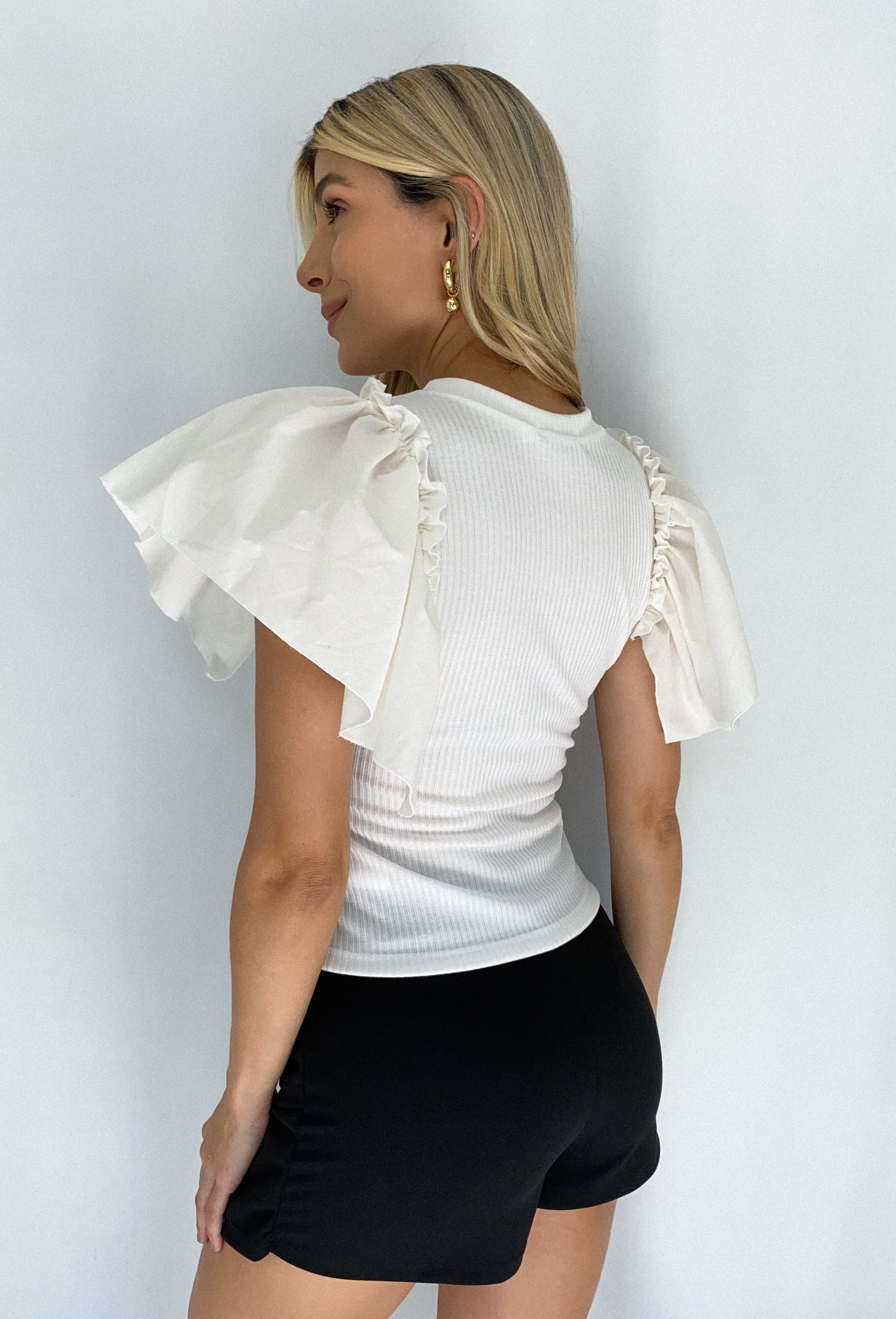 Blusa Rib Manga Bolero Popelina