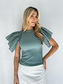 Blusa Rib Manga Bolero Popelina