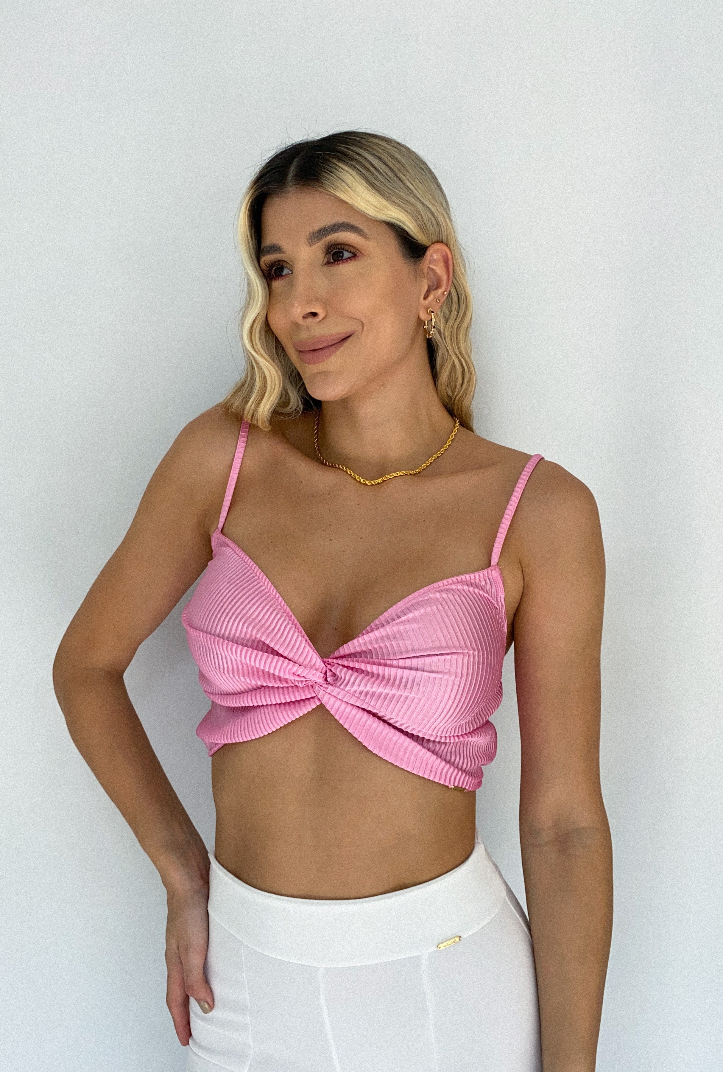 Croptop Tiras Anudado Plizado