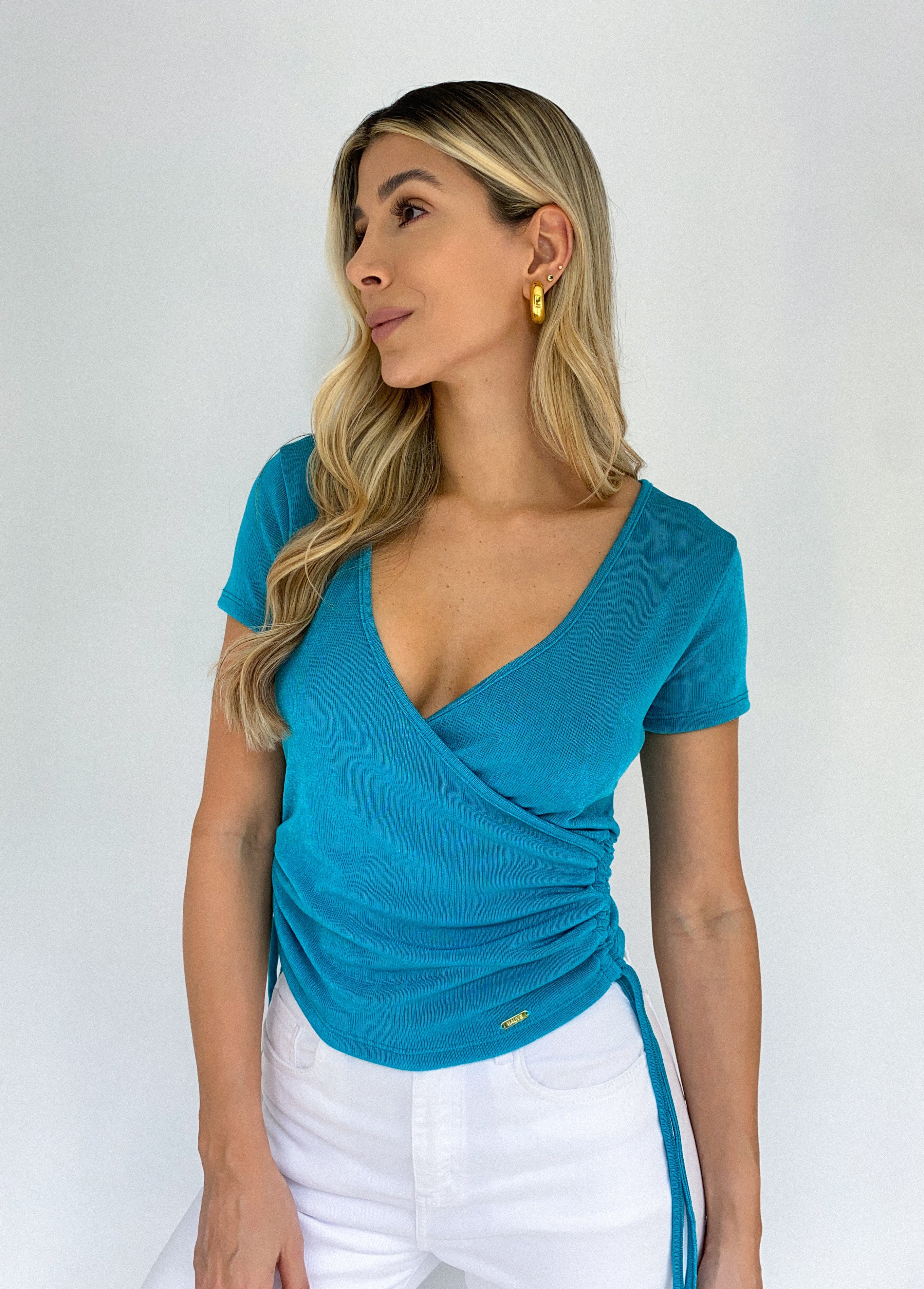 Blusa Manga Corta Cruzada Recogido Later