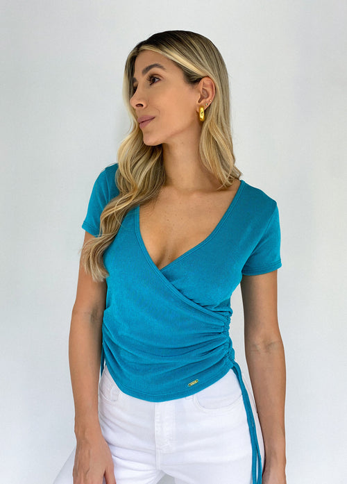 Blusa Manga Corta Cruzada Recogido Later