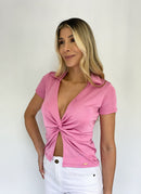 Blusa Manga Corta Cuello Anudado Busto