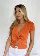 Blusa Manga Corta Cuello Anudado Busto