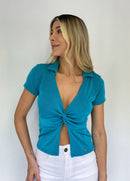 Blusa Manga Corta Cuello Anudado Busto