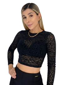 Blusa Corta Mayatex Grabado Manga Larga