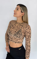 Blusa Corta Mayatex Grabado Manga Larga