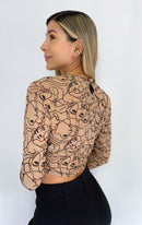 Blusa Corta Mayatex Grabado Manga Larga