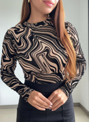 Body Manga Larga Cuello Alto Grabado