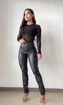 Body Manga Larga Cuello Alto Grabado