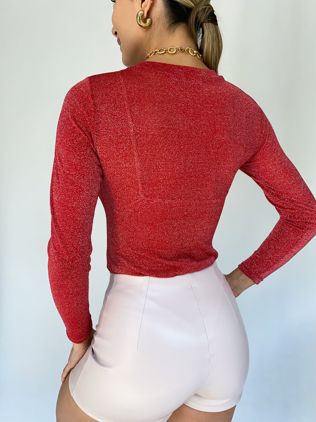 Body Manga Larga Cuello Redondo Brillos