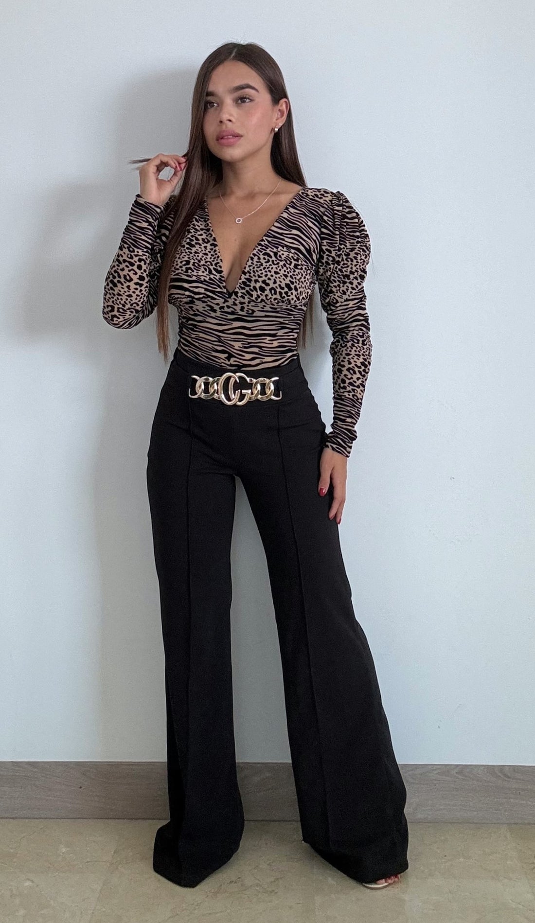 Body Manga Larga Cuello V Estampado