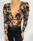 Body Manga Larga Cuello V Estampado