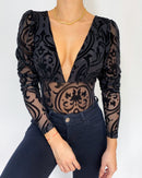 Body Manga Larga Cuello V Estampado