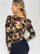 Body Manga Larga Cuello V Estampado