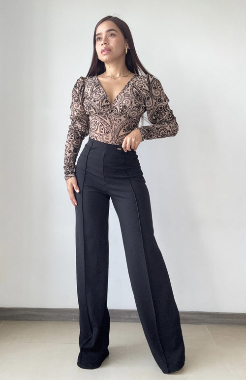 Body Manga Larga Cuello V Estampado