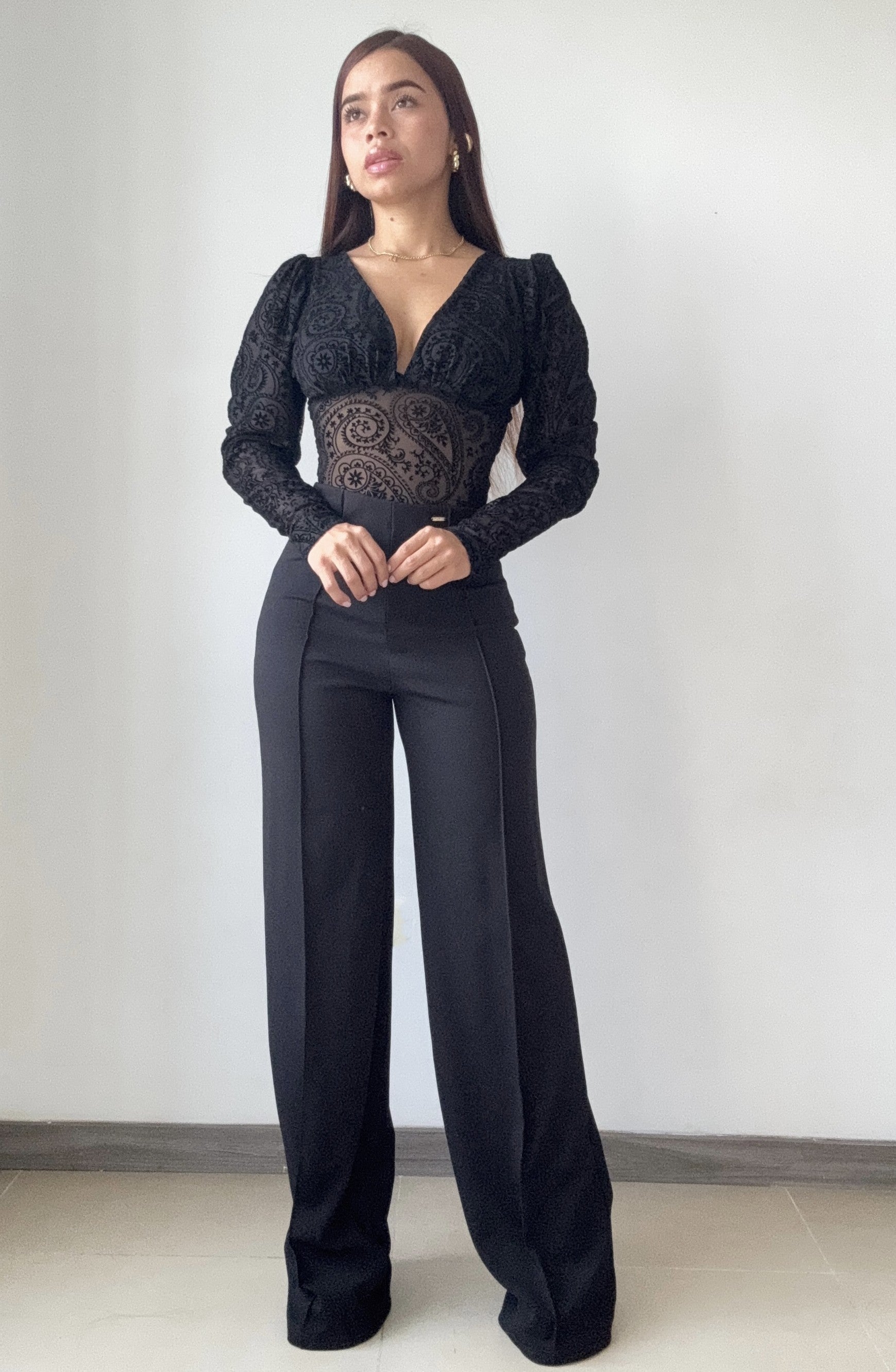 Body Manga Larga Cuello V Estampado