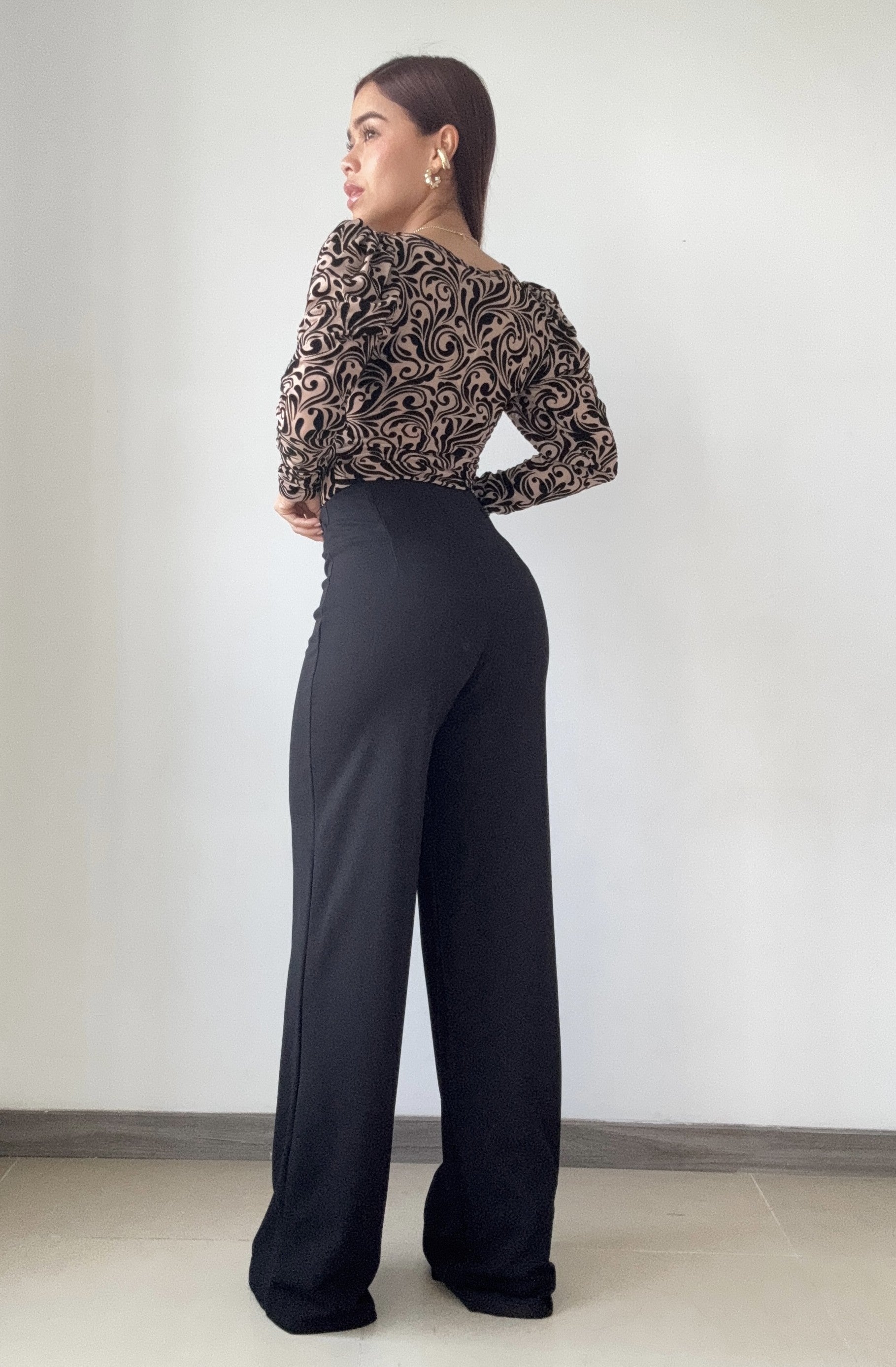 Body Manga Larga Cuello V Estampado