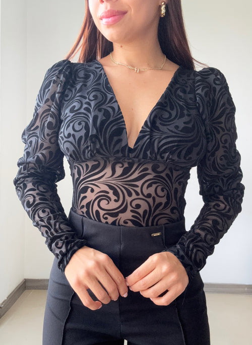 Body Manga Larga Cuello V Estampado