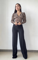 Body Manga Larga Cuello V Estampado