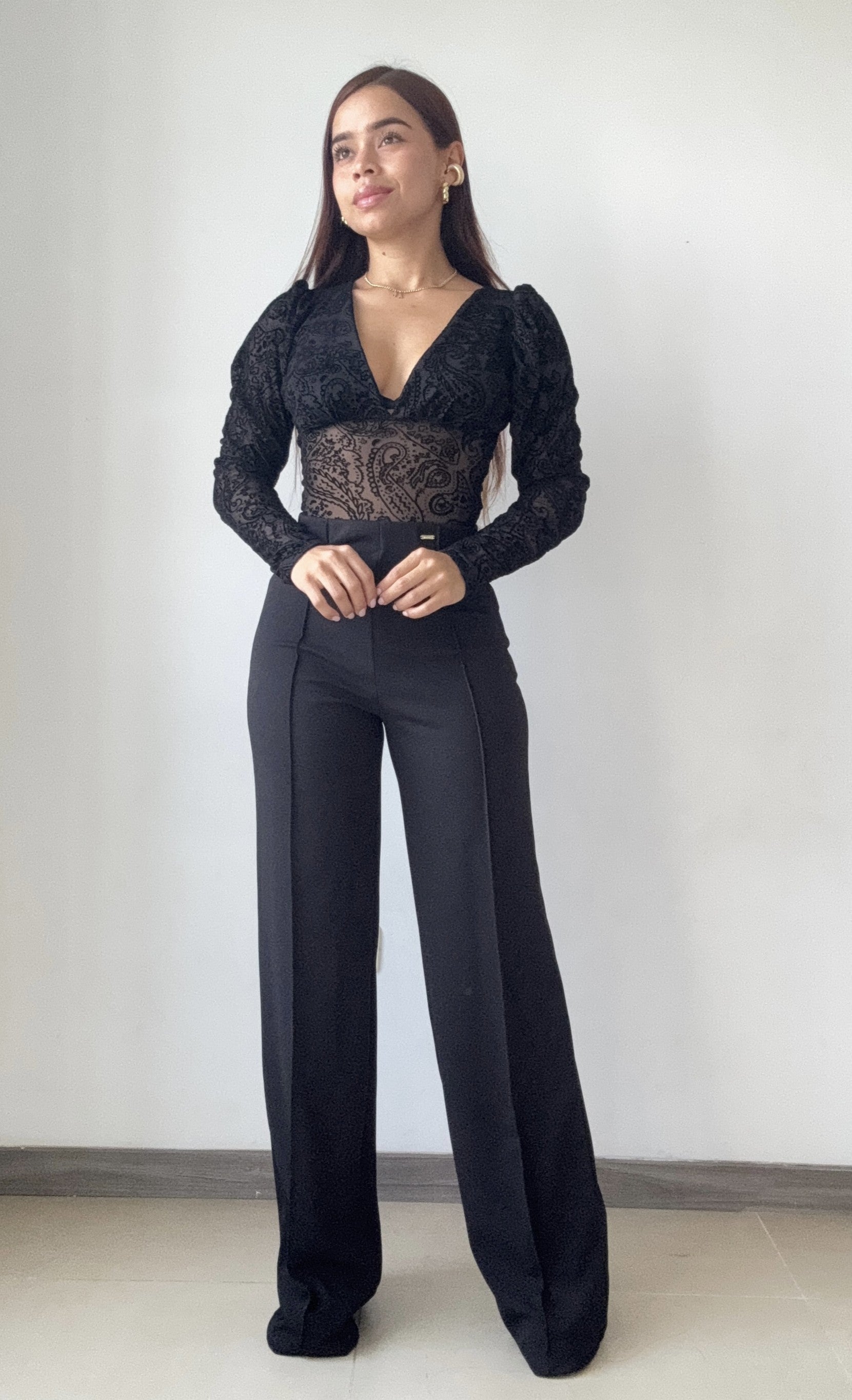 Body Manga Larga Cuello V Estampado