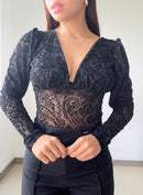 Body Manga Larga Cuello V Estampado