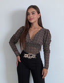 Body Manga Larga Cuello V Estampado