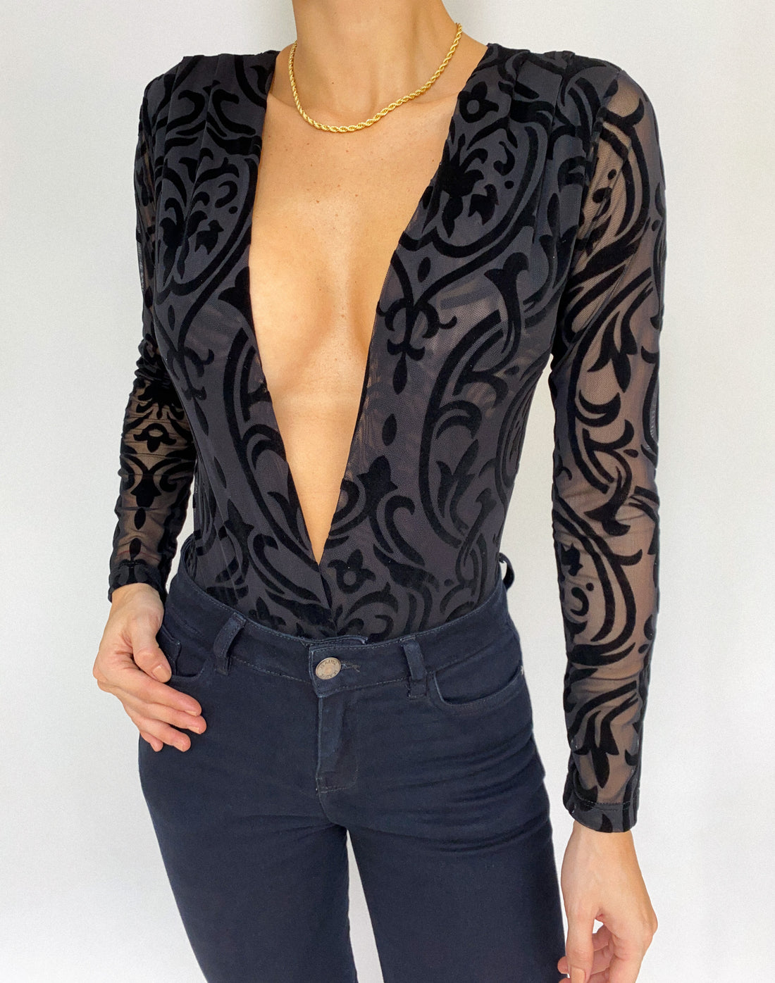 Body Manga Larga Cruzado Estampado