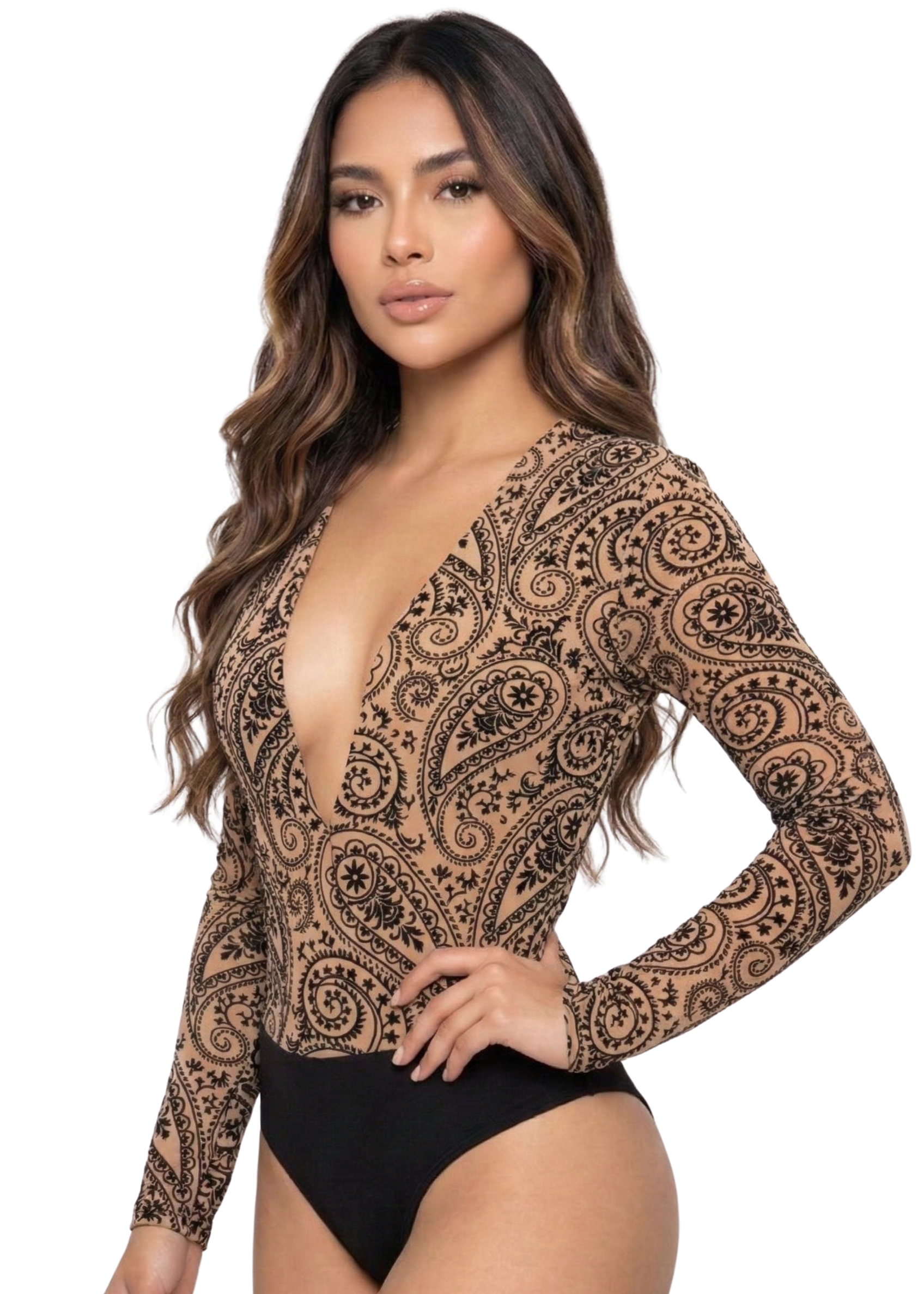 Body Manga Larga Cruzado Estampado