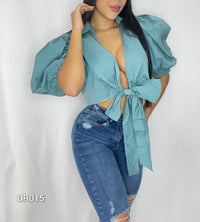 Blusa Manga Bombacha Amarrar Popelina