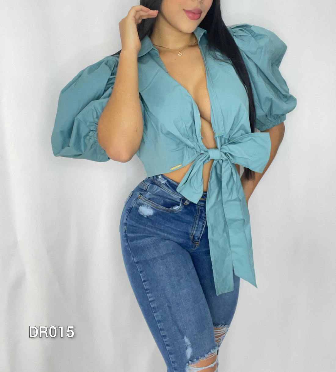 Blusa Manga Bombacha Amarrar Popelina