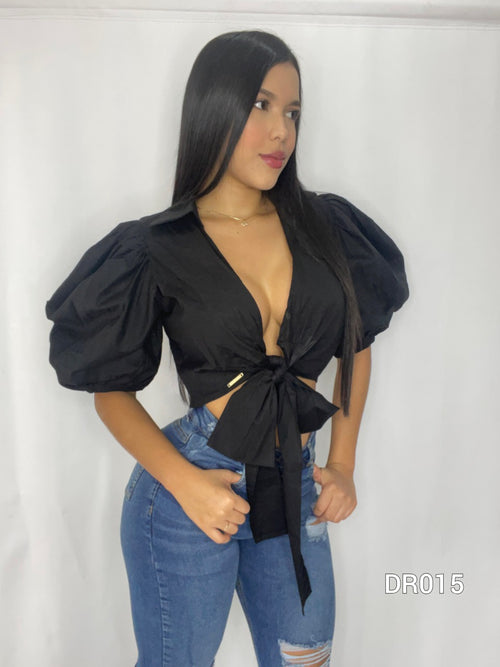 Blusa Manga Bombacha Amarrar Popelina