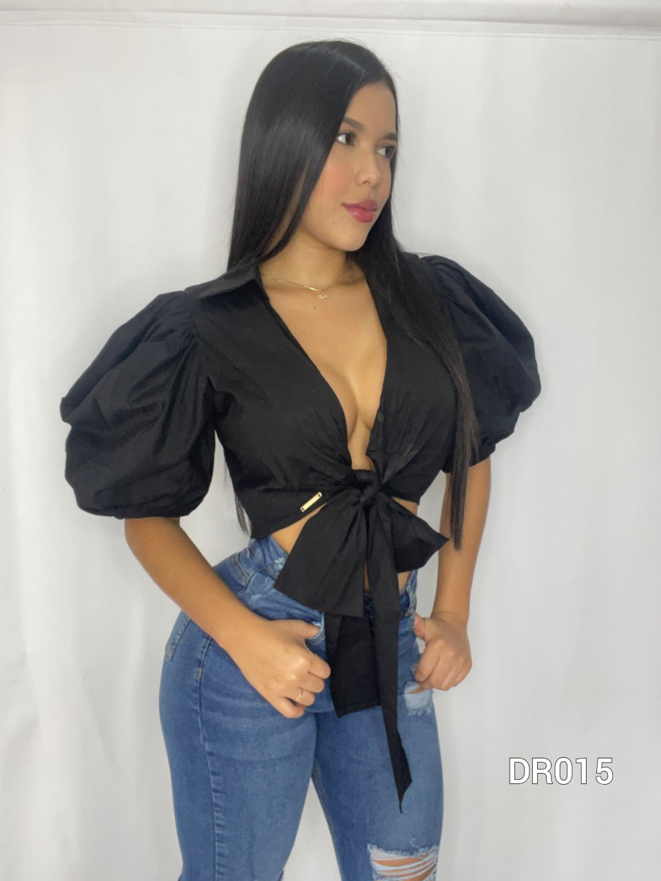 Blusa Manga Bombacha Amarrar Popelina