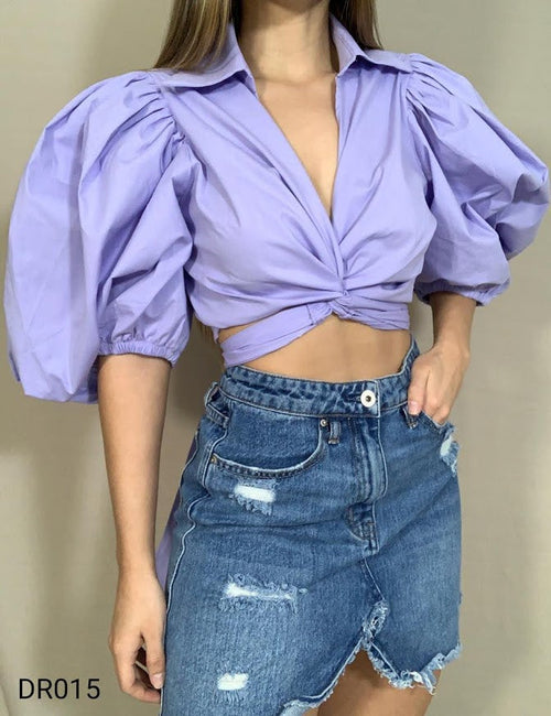 Blusa Manga Bombacha Amarrar Popelina