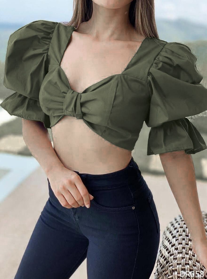 Blusa manga 3/4 resorte moño