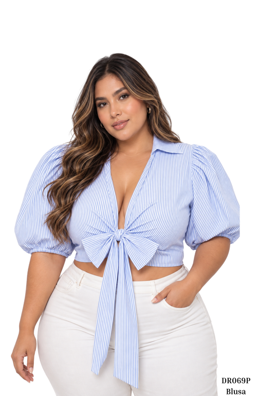 Blusa Manga Bombacha Amarrar Rayas