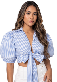 Blusa Manga Bombacha Amarrar Rayas