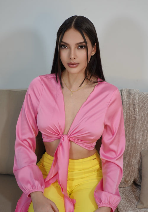 Blusa Satin Unicolor Manga Larga