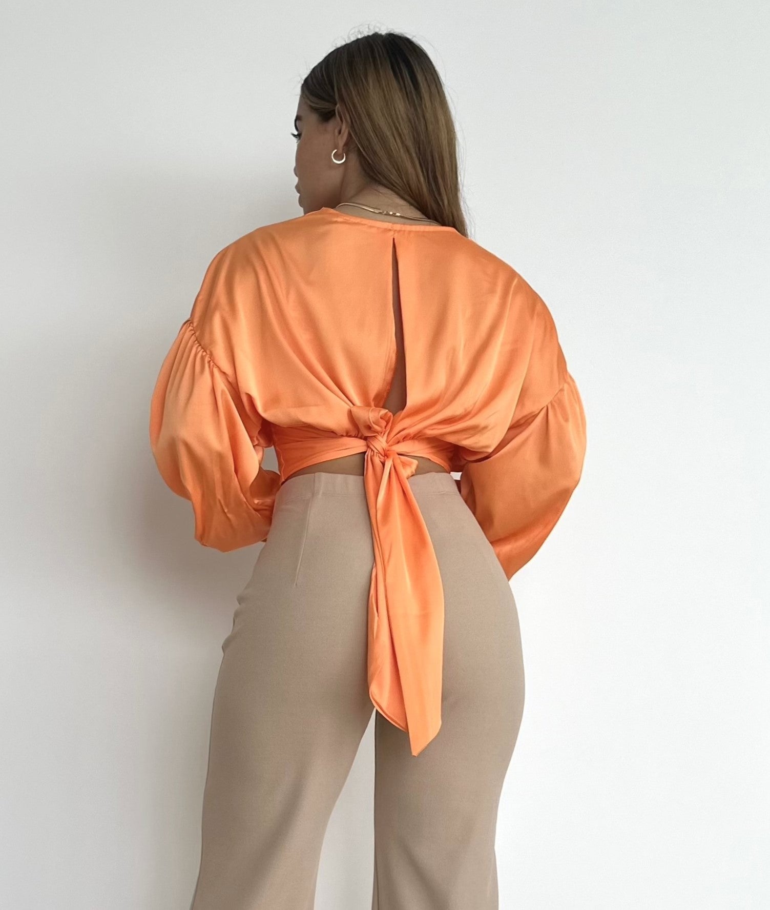 Blusa Cuello V Manga Larga Amarrar Atras