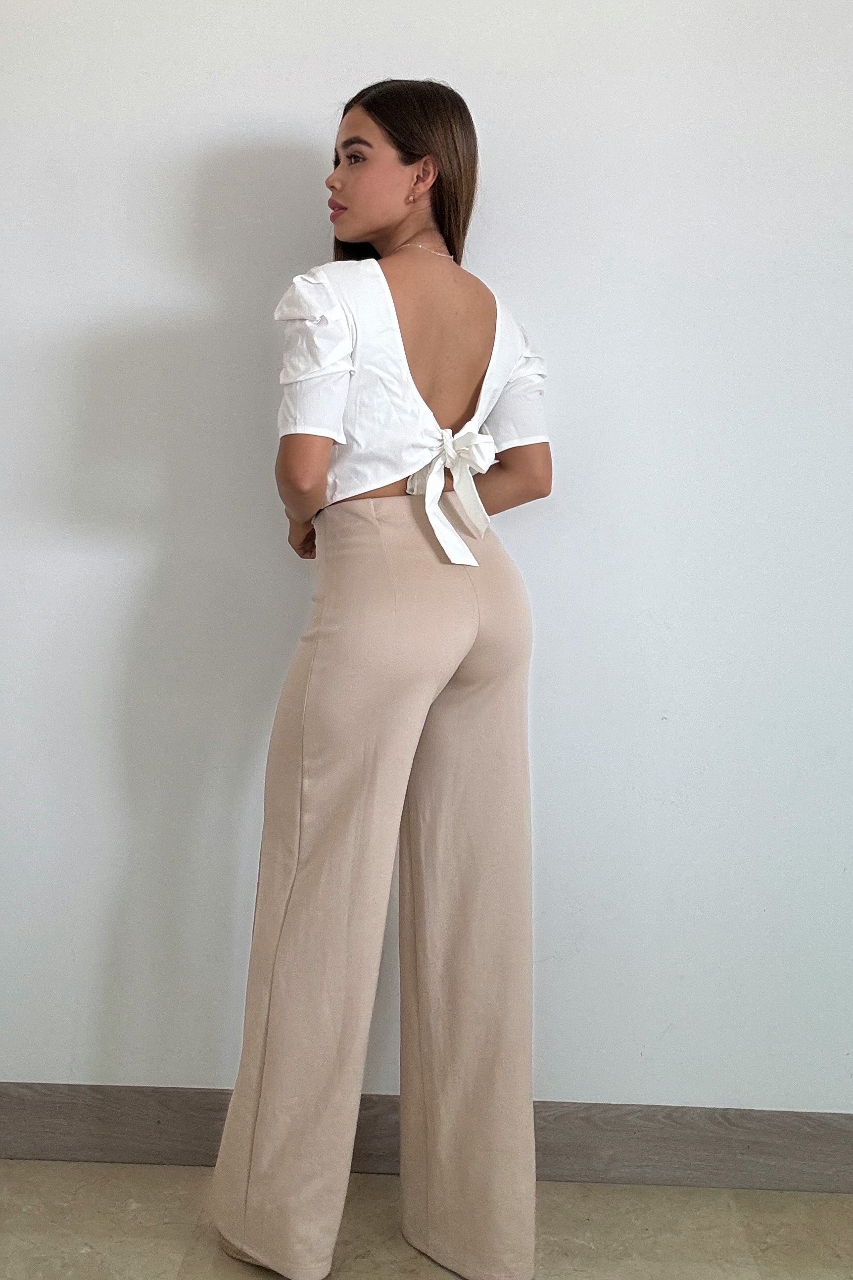 Blusa Cuello R Amarrar Atras Manga Globo