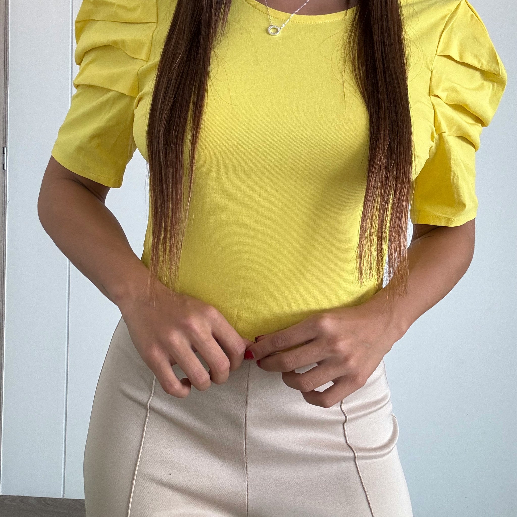Blusa Cuello R Amarrar Atras Manga Globo